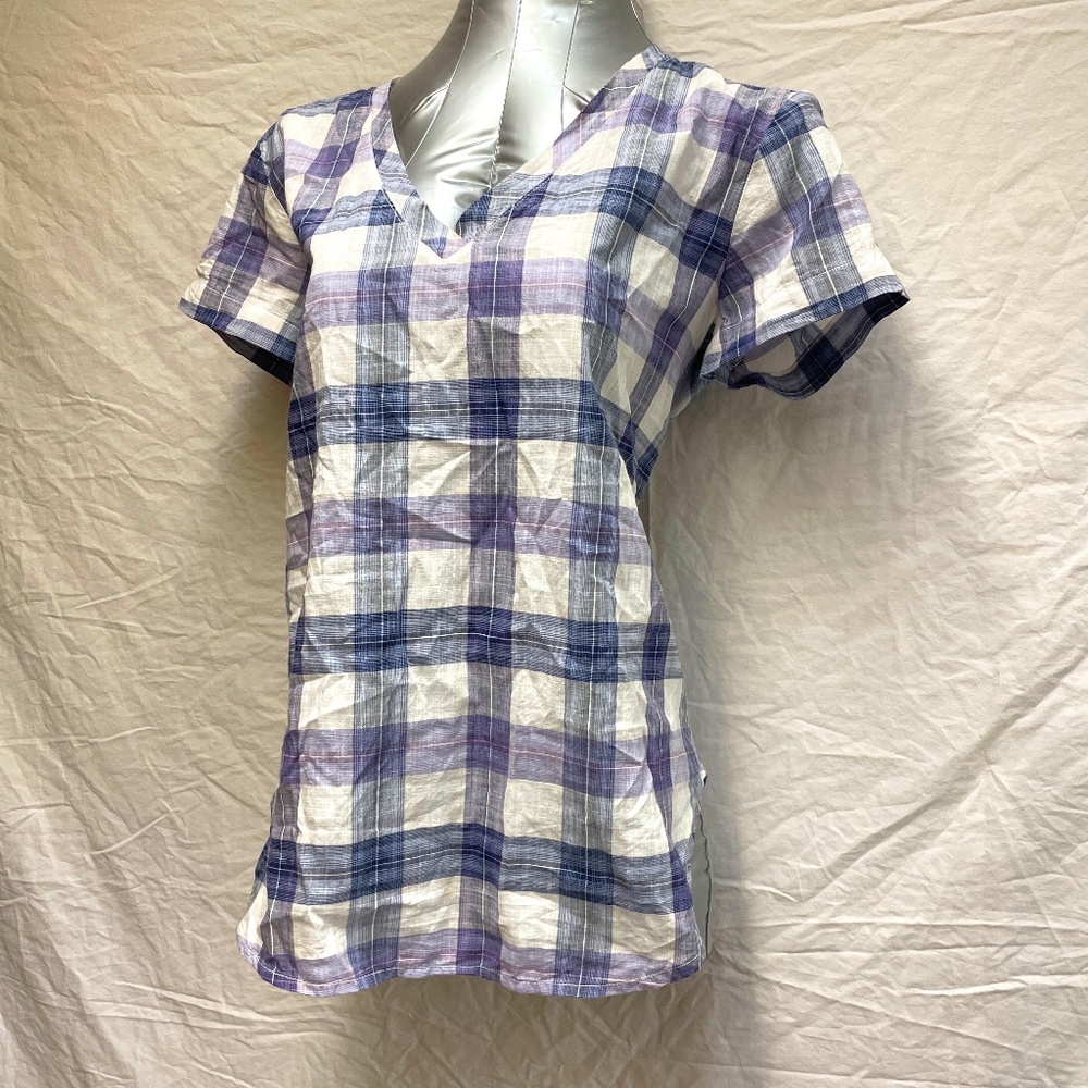 Cloth & Stone Plaid V-neck Loose Top - S